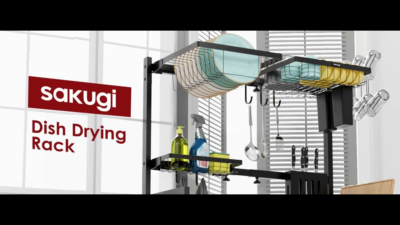 Sakugi Over The Sink Dish Drying Rack - Adjustable (29.5-35.5in) Drying Rack  w/Large Capacity