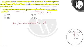 The sphere whose centre =(α, β, γ) and radius =a, has the equation (x-α)^2+(y-β)^2+(z-γ)^2=a^2. A...