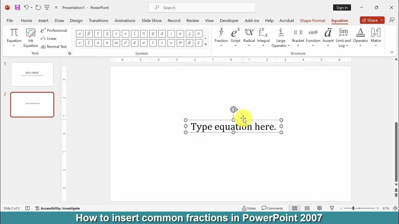 How to insert common fractions in PowerPoint 2007 YouTube