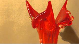 [ SOLD ] Tall Hands Blown Art Glass Flower Vase Unique Original Vibrant Red Orange Yellow
