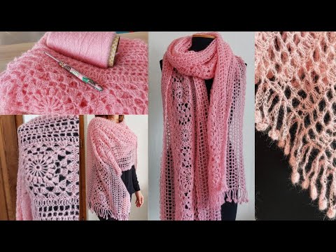 マフラー・ストール mellotory 100% Cashmere Crochet Shawl Muffler (Pink) hqdefault.jpg