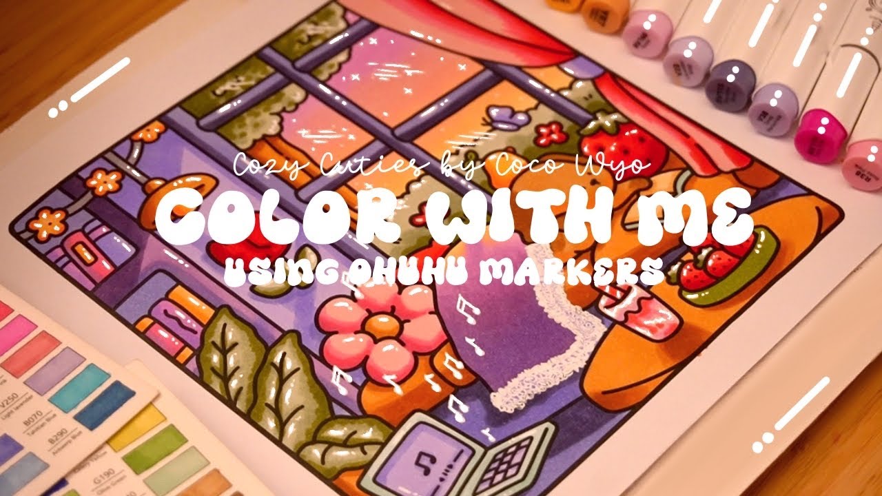 Color with me (ASMR) 🐶💜 'Cozy Cuties' by Coco Wyo using Ohuhu markers 🌱✏️ #adultcoloring #asmr