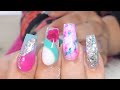 Super Pretty Spring Acrylic Nails | Real Dried Flowers | Sharpie Nail Art