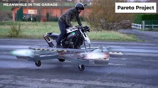 This man is assembling a DIY flying motorcycle.  @mwigmedia ​