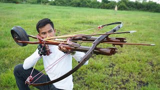 DIY Making Powerful Crossbow From Parts Bike | Creative Crossbow | Powerful Crossbow VS Cokes