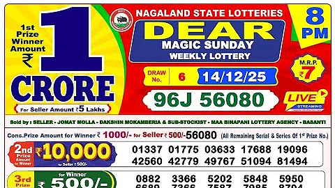 LOTTERY LIVE DEAR 8 PM 14.12.2025 NAGALAND STATE LOTTERY LIVE DRAW LOTTERY SAMBAD LIVE FROM KOHIMA