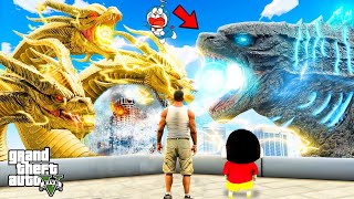 Franklin& ShinChan⚡Escaping From the Fight of Monster KingDragons Vs Godzilla in Gta 5 Telugu