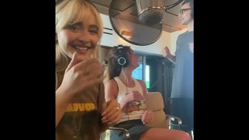 Thumbnail of Sabrina Carpenter with Amy Allen & Jack Antonoff during the recording of "Manchild".