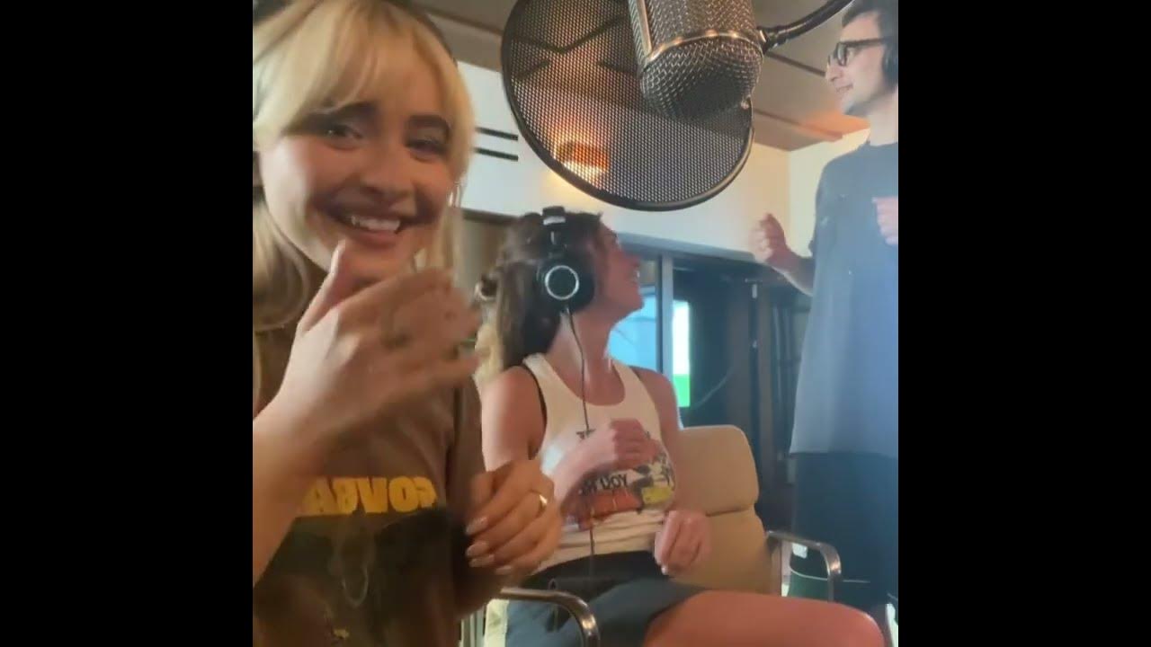 Sabrina Carpenter with Amy Allen & Jack Antonoff during the recording of "Manchild".