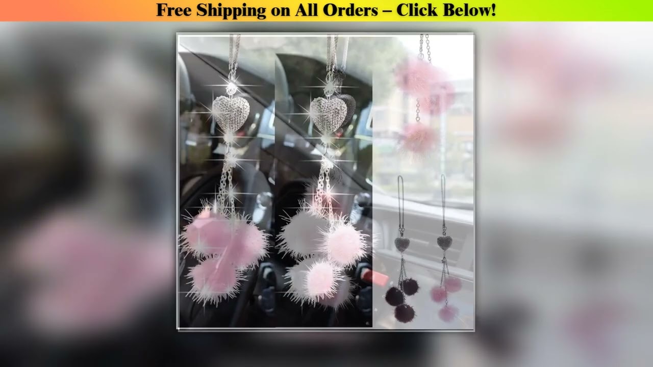 Rhinestone Crystal Plush Pendant Auto Rearview Mirror Ornament Bling Car Mirror Hanging