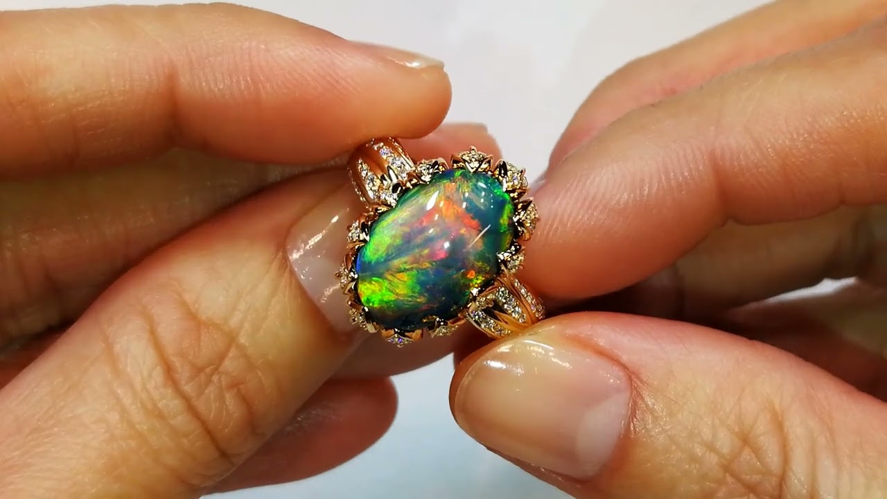Lightning Ridge Black Opal Ring  6.26 carats by Kat Florence