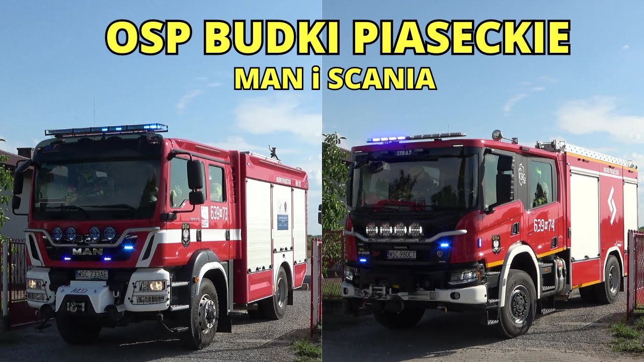 [RUMBLER + TRĄBY] Wyjazd Alarmowy 2 zastępów GBA MAN TGM i GCBA Scania P450XT z OSP Budki Piaseckie!