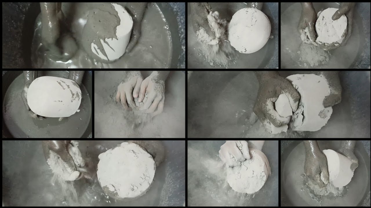 Soft Dusty🌪️Crunchy Pure❤️Cement Crumbling in 💦+Dry on Paste & Paste Mixing+Dust Play ASMR #921