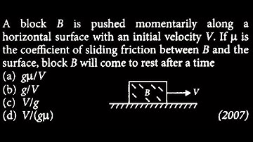A block B is pushed momentarily along a horizontal surface with an initial velocity V. LM DTS 04 Q2