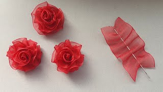 Ribbon Flowers / How to make ribbon flowers / Easy making with needle / Amazing Ribbon Tricks