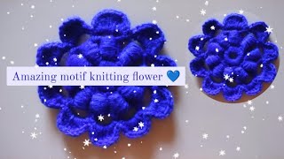 How to crochet flower💙 Amazing motif knitting flower ✨super easy beautiful Crochet Flower 💙