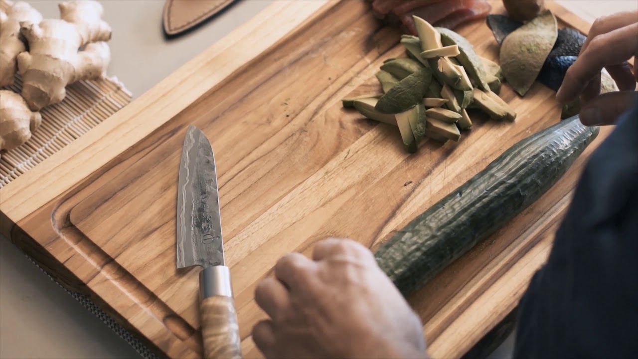 Forged Santoku Knife Olive, 18 cm, Japanese Stainless Steel, Handmade with olive wood handle, Comes in wooden gift box Forged Santoku Knife Olive, 18 cm, Japanese Stainless Steel, Handmade with olive wood handle, Comes in wooden gift box
