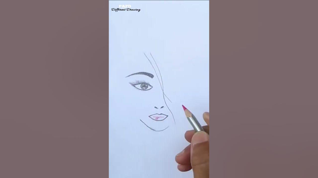 how to draw half face lady with red lipstick || girl face draw with red ...