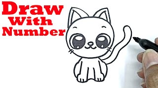 how to draw a cat with number 0 drawing with number