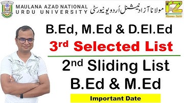 MANUU B.Ed, D.El.Ed, M.Ed 3rd List 2022 | Maulana Azad National Urdu University #RizwanZahir #Urdu
