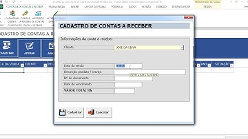 Planilha Excel controle de contas a receber com cadastro de clientes Cadastrar nova conta a receber