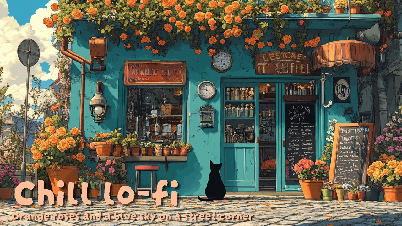 Jazz Lo-fi｜オレンジのバラと青空の街角🌹｜Orange roses and a blue