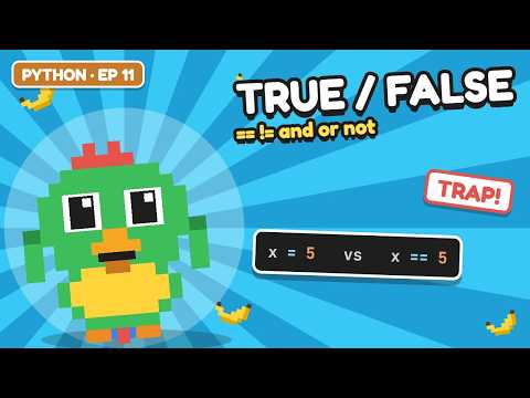 Python Booleans: True, False, ==, !=, and, or, not 🦜 | Learn Python, Ep. 11