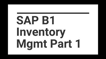 SAP B1: Inventory Management Part 1