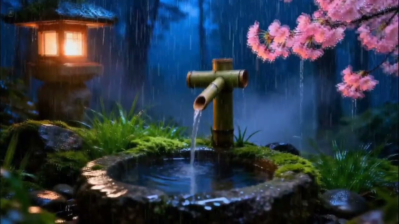 Calming Rain and Soft Piano in a Zen Garden | Peaceful Night for Deep Sleep