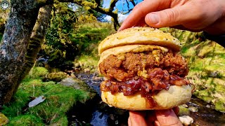 King of all CHICKEN BURGERS  (beautiful nature, relaxing sounds, Camping, ASMR)