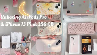 iPhone 13 ✨ Pink Unboxing 256GB | Cases Haul | AirPods Pro unboxing | Cute cases