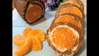 Super KITCHEN! Without baking. Chocolate dessert with tangerines at home.