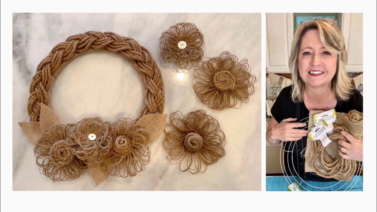Braided Dollar Tree Rope Wreath with Burlap Ribbon Flowers YouTube