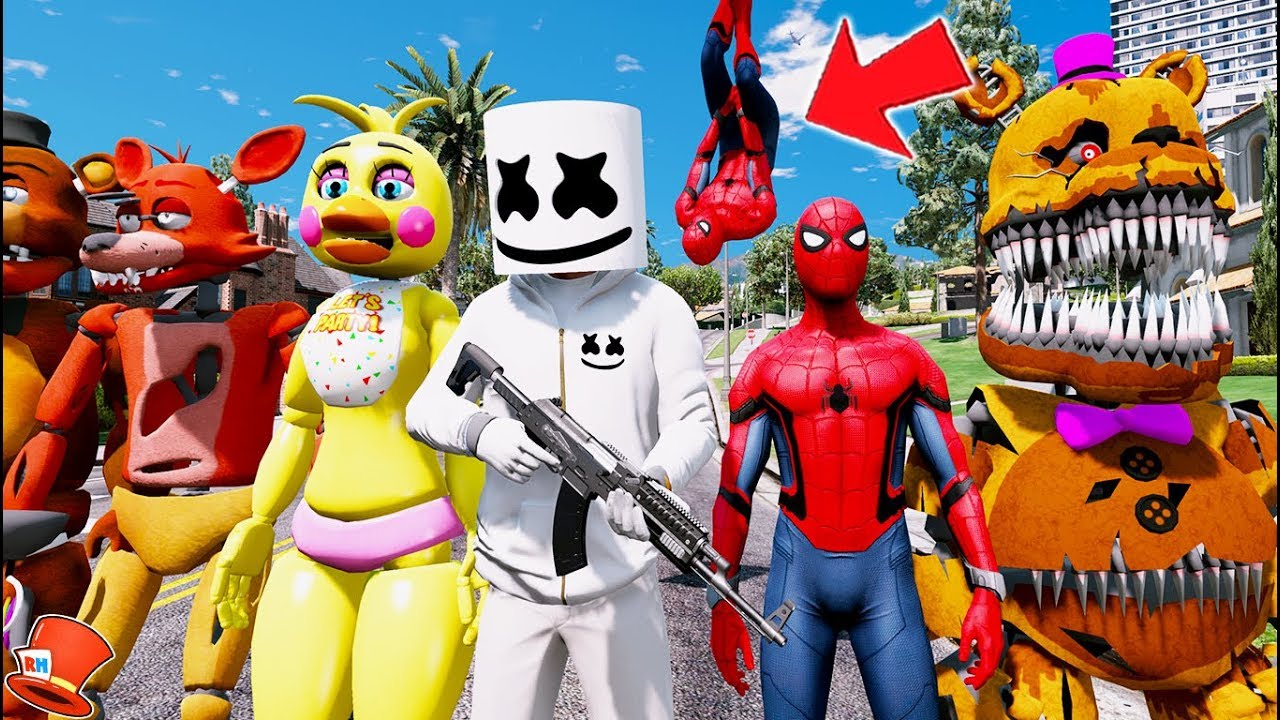 Marshmello New Spiderman Fight Crime Together Gta 5 Mods Fnaf