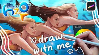 Drawing H2O mermaids | Mermay process in Procreate🧜🏻‍♀️🫧