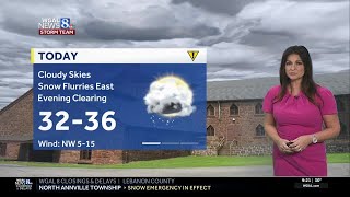 Mist, flurries, slippery conditions this afternoon then late day clearing in south-central PA