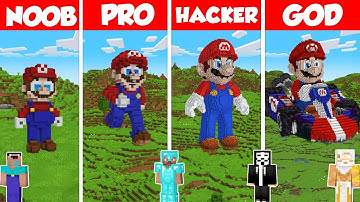 Mario Statue Build Battle Challenge - Noob vs Pro vs Hacker vs God - Minecraft Animation