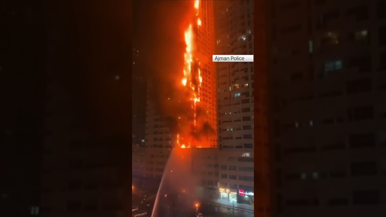 A huge fire broke out at a high-rise residential building in Ajman, United Arab Emirates.