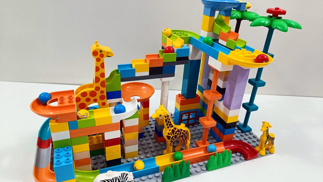 ⭐ CRAZY LEGO DUPLO Giraffe Tower Race! 🦒🌈 Fast Jungle Marble Run ASMR