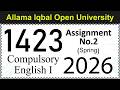 AIOU Code 1423 Solved Assignment No 2 | Spring 2026 | Enlgish 1 | Let's Study AIOU
