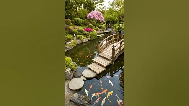 Relaxing Koi Pond & Wooden Bridge in a Zen Garden #KoiPond #ZenGarden #JapaneseGarden