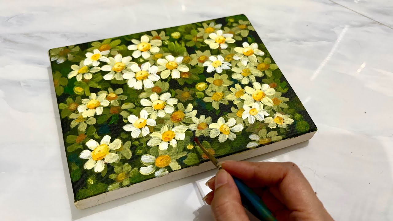 How to paint white daisies easily /Step by Step/ Acrylic Painting #097 ...