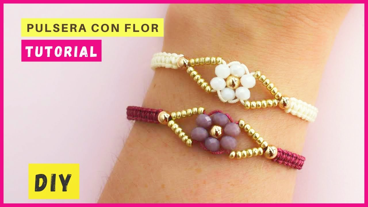 💐 Легкий браслет с цветами и кристаллами / Плетёный макраме с цветами