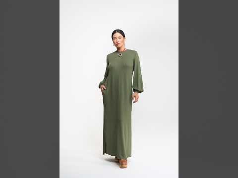 VESTIDO LONGO MANGA LONGA TRICO - VERDE