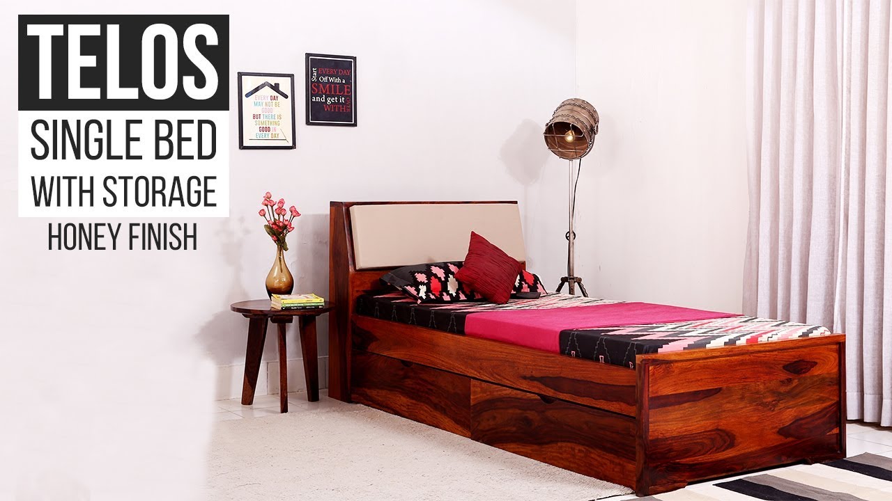 Single Bed : Buy Telos Single Bed With Storage (Honey Finish ...