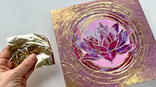 #187 DIVINE GOLD FLUIDART LOTUS PAINTING  acrylic pour art