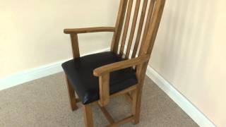 Carver Solid Oak Leather Dining Chair With Arms - Country Oak Range