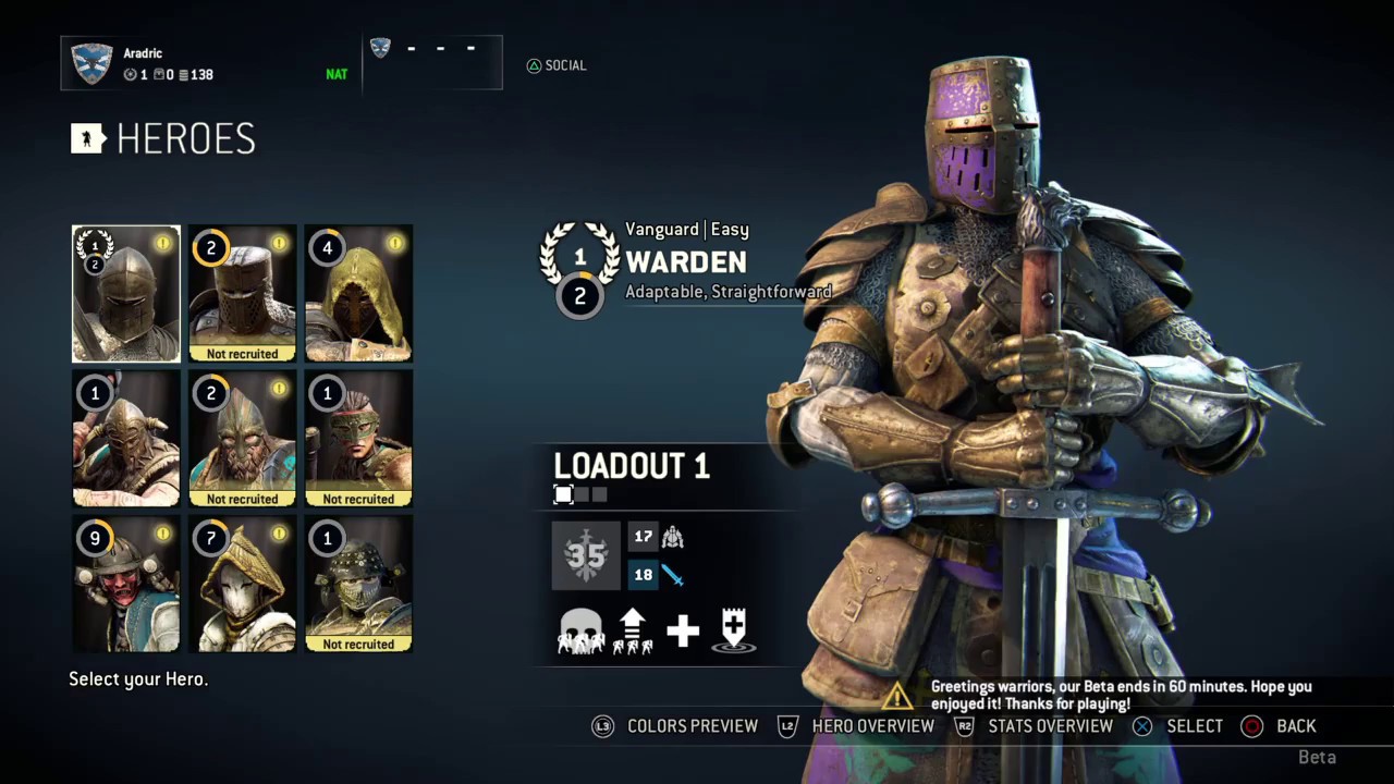 For Honor Beta - Reputation 1 Level 2 Gear Score Level 35 Warden - YouTube