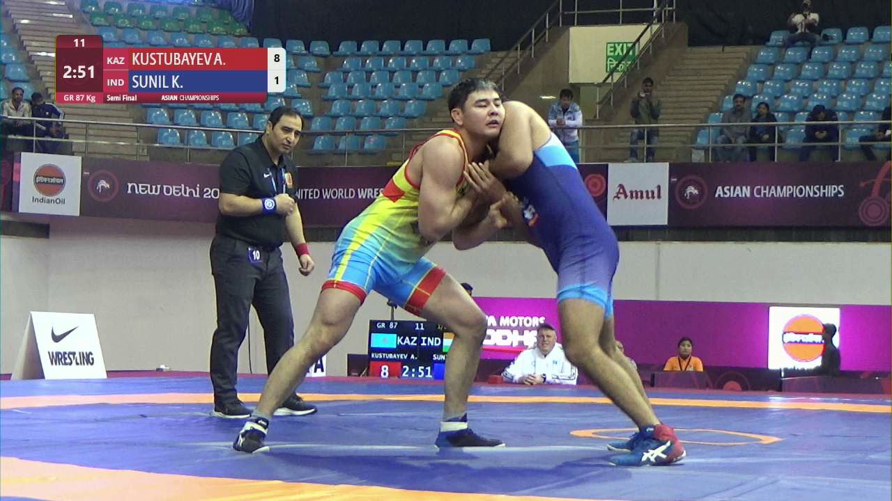 1/2 GR - 87 kg: A. KUSTUBAYEV (KAZ) v. K. SUNIL (IND)