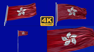 Hong Kong flag green screen 4k
